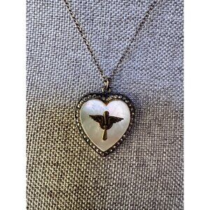 Vintage WWII Sterling Silver Mother Of Pearl Necklace Marcasite